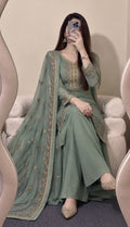 Sage Green Embroidered 3-Piece Suit