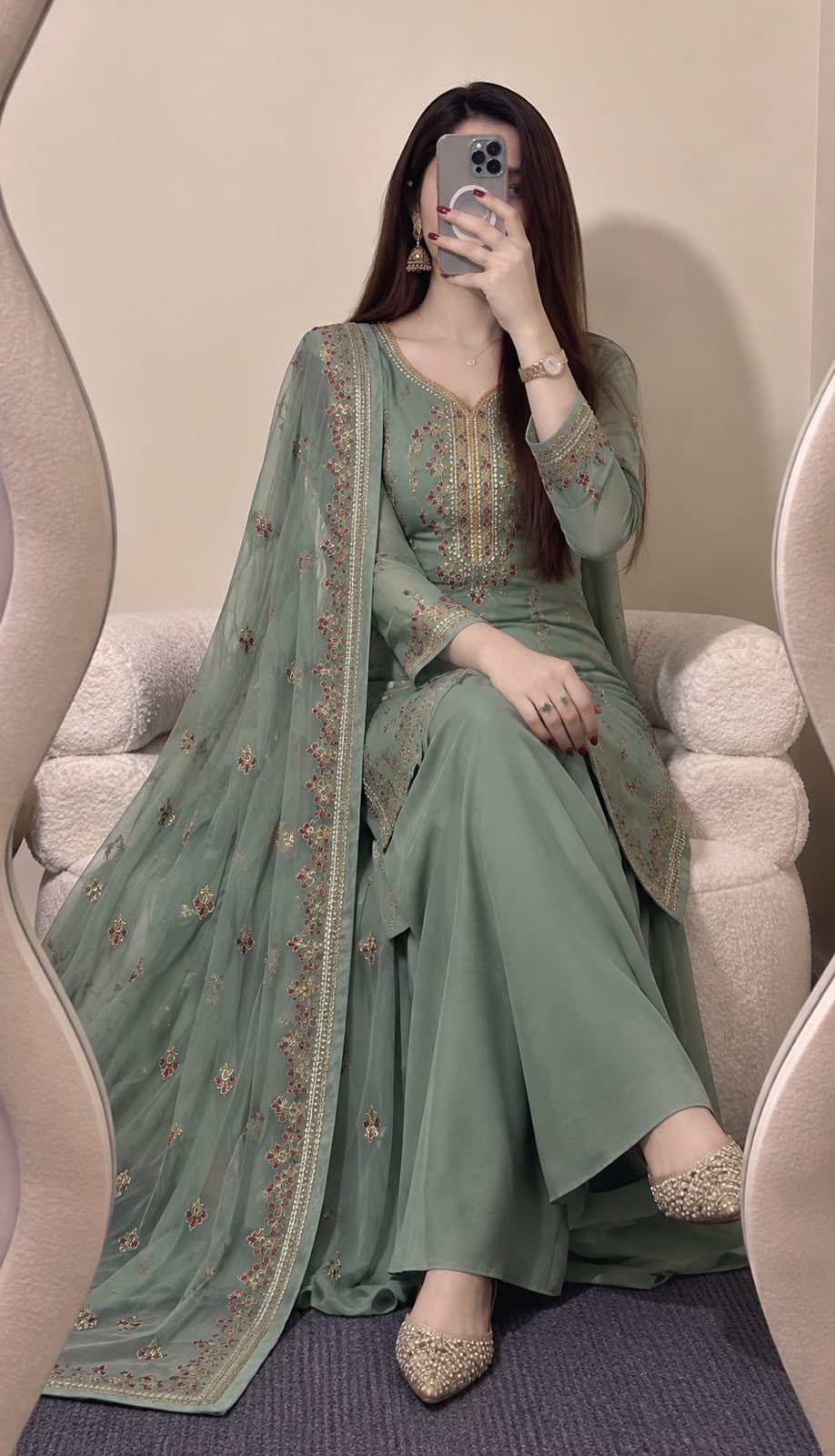 Sage Green Embroidered 3-Piece Suit