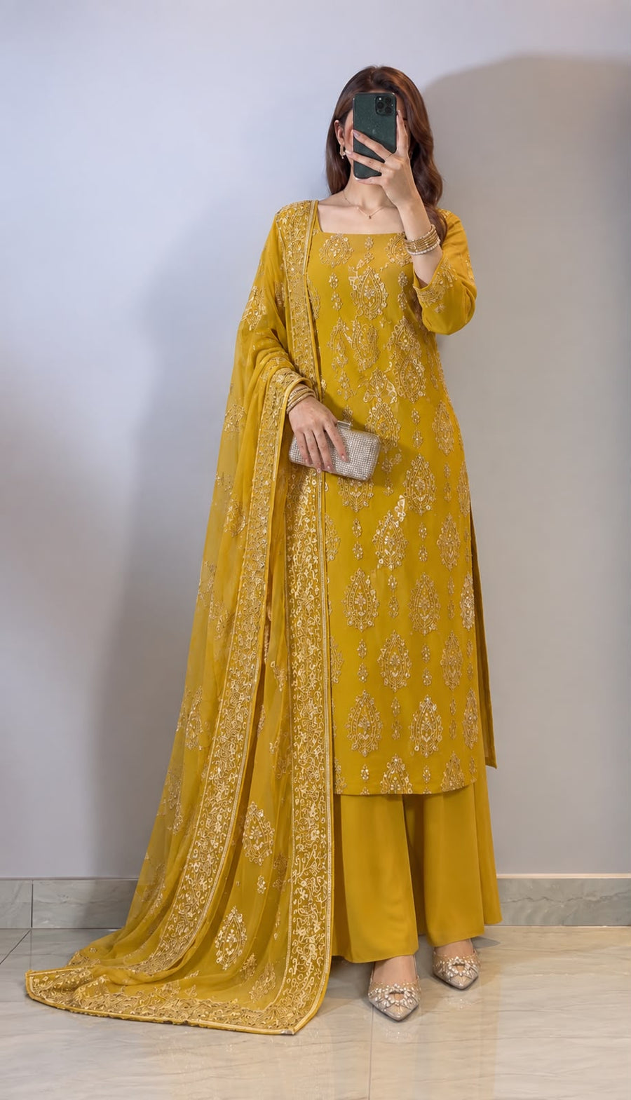 Mustard Gold Embroidered 3-Piece Suit