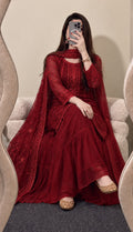 Deep Maroon Embroidered 3-Piece Suit