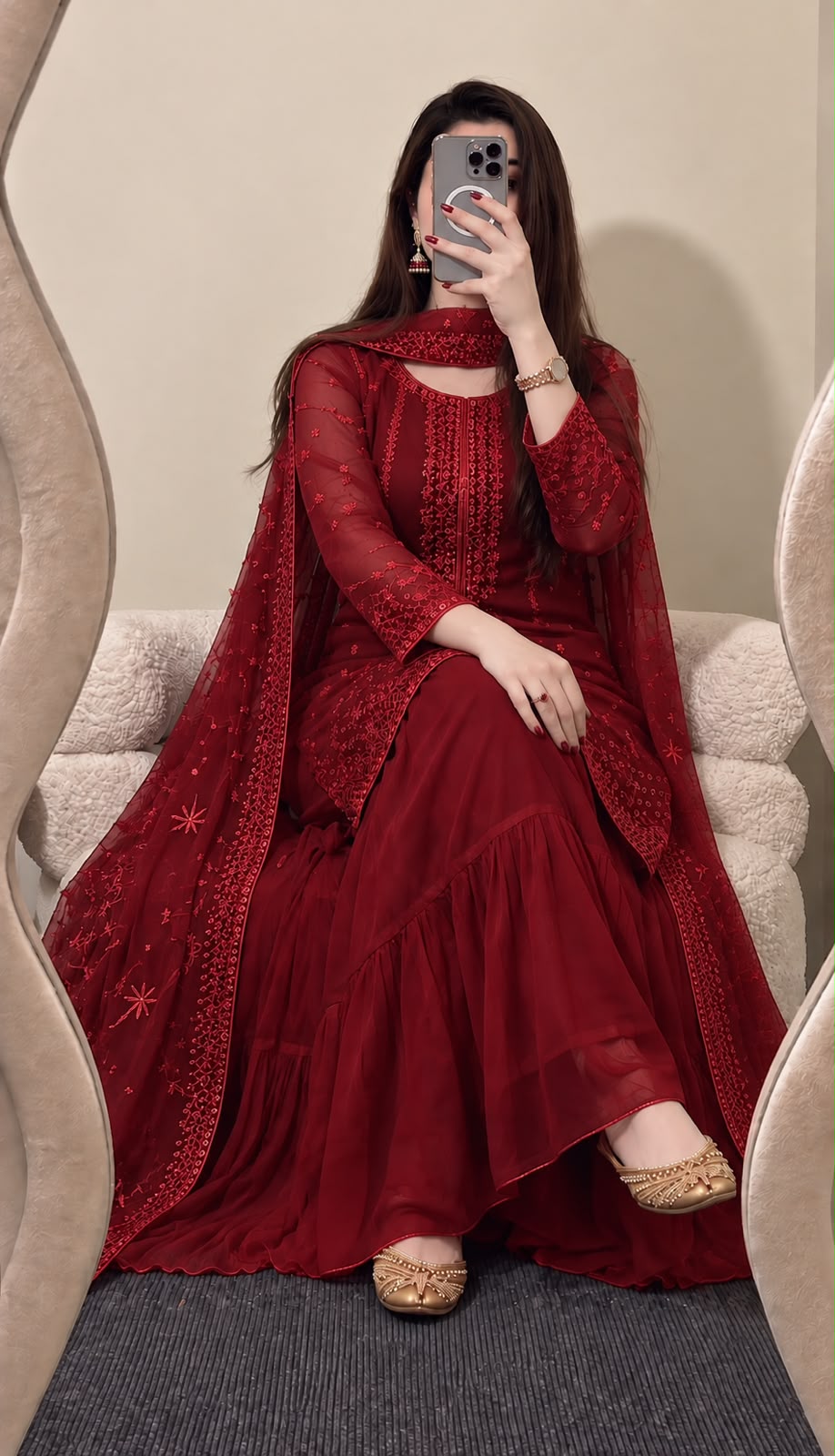 Deep Maroon Embroidered 3-Piece Suit