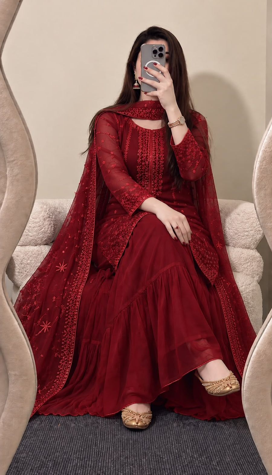 Deep Maroon Embroidered 3-Piece Suit