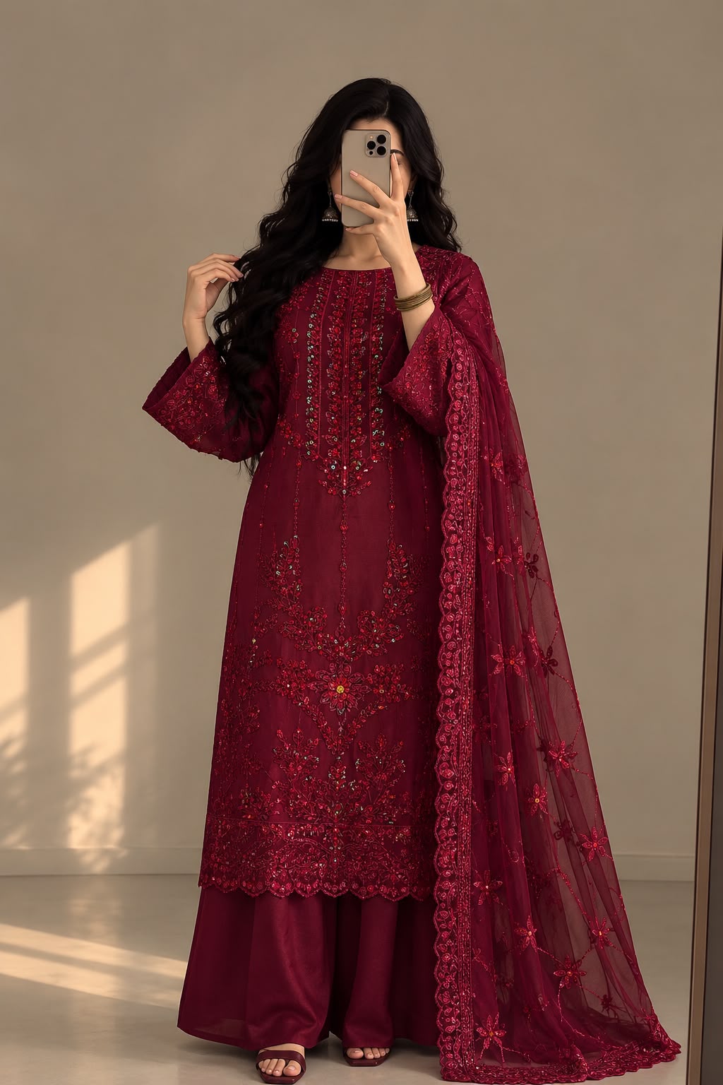 Deep Burgundy Embroidered 3-Piece Suit