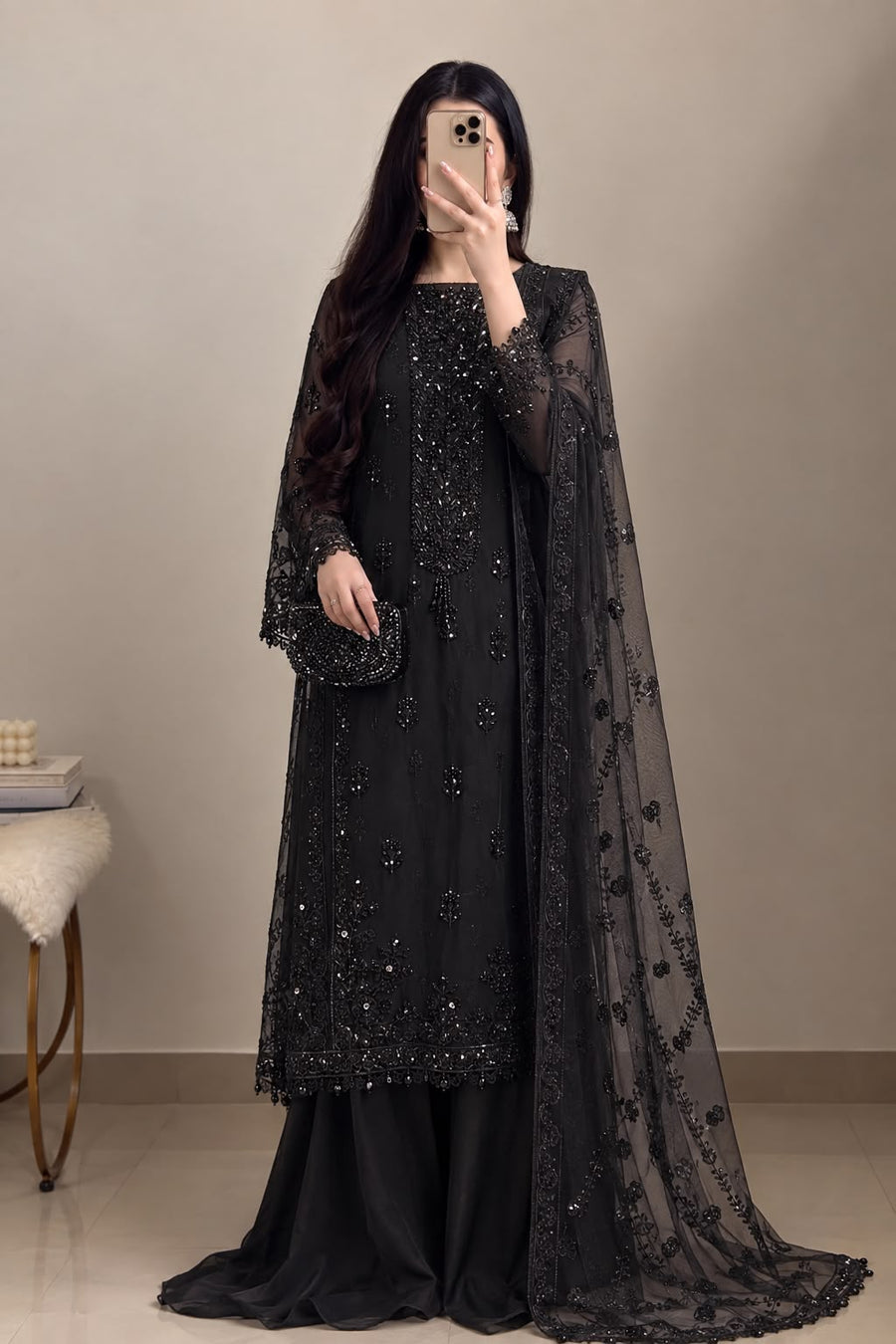 Black Luxury 3-Piece Suit with stone embellishment